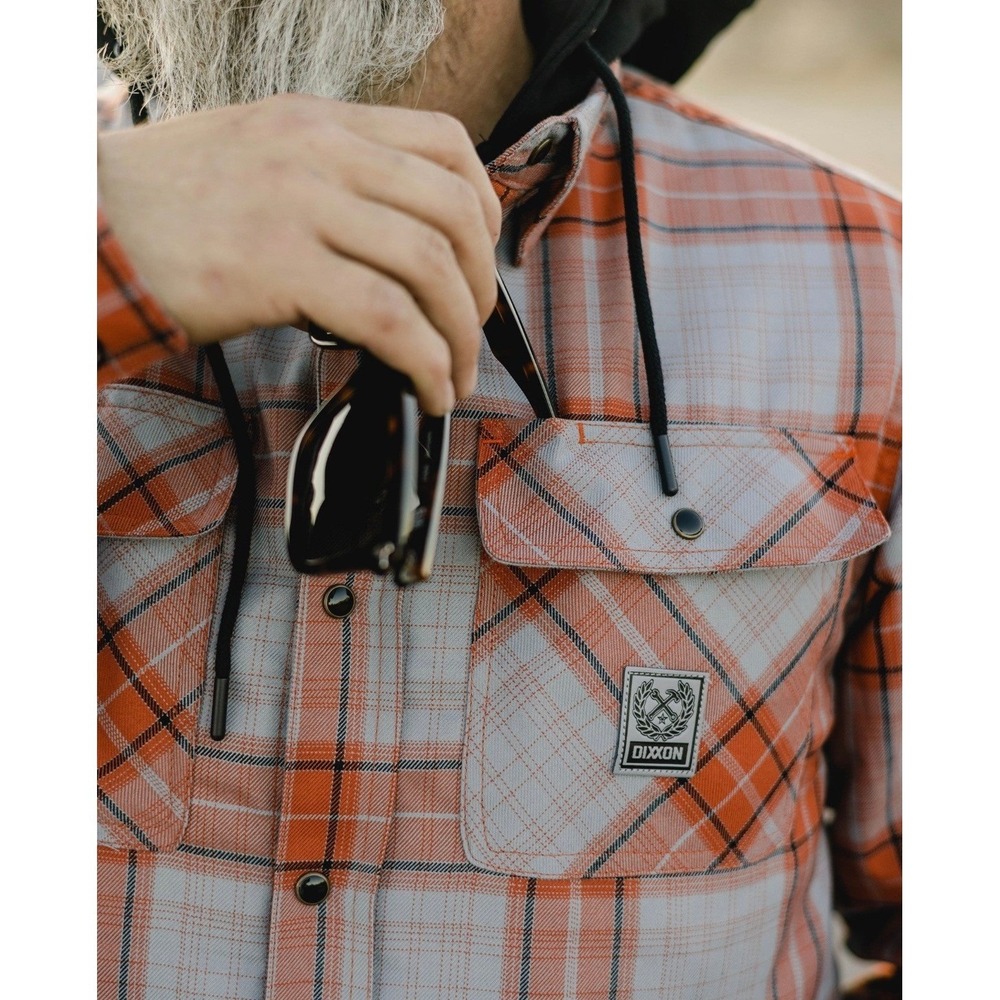 DIXXON FLANNEL Superior Hooded Flannel Jacket Mens XL Orange Plaid Snap Front - Picture 4 of 7